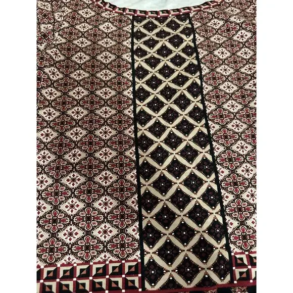 Women M Max Edition Floral Geometrical Symmetrical knit/cotton top blouse marron - Picture 3 of 8